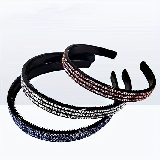 3pcs Rhinestone Headbands Toothed Non Slip Head Wear Hair Accessories