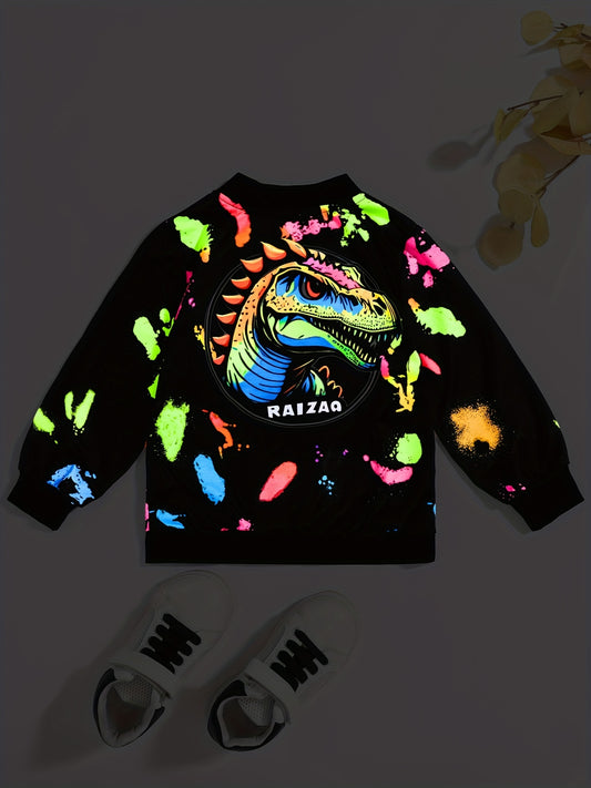 Boys Dinosaur Print Windbreaker Jacket Zip Up Kids Clothing