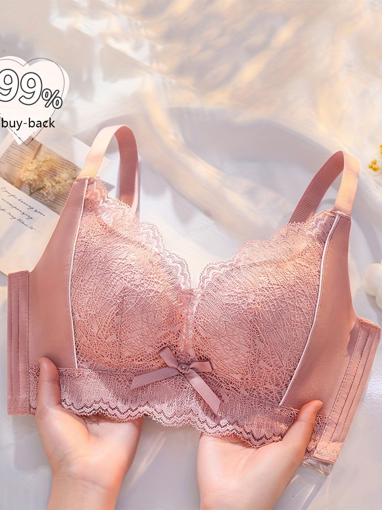 Lace Push Up Bra Sweet & Stretchy Bow Wireless Bra