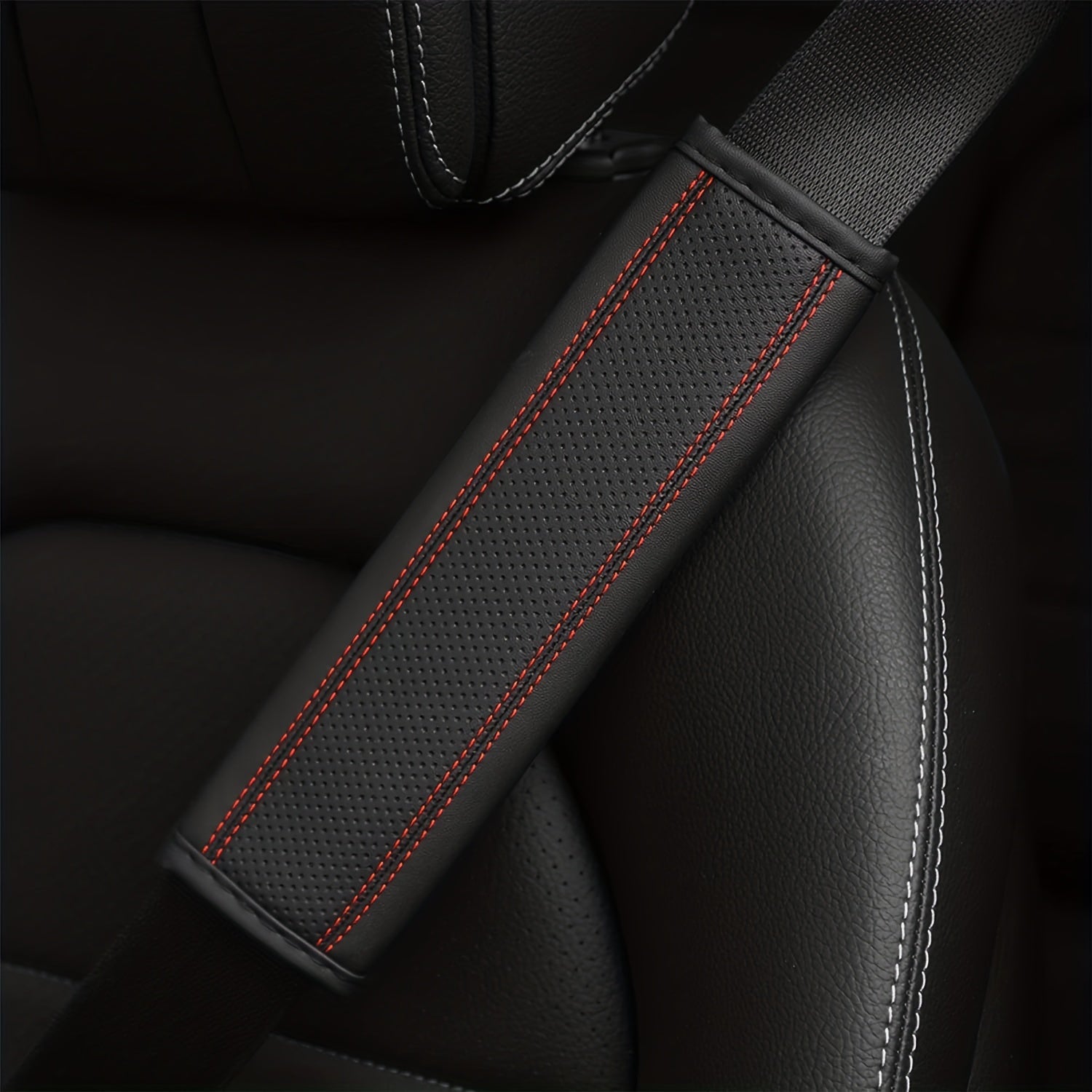 2pcs Car Seat Belt Cover Breathable Faux Leather Shoulder Pad for Men and Women