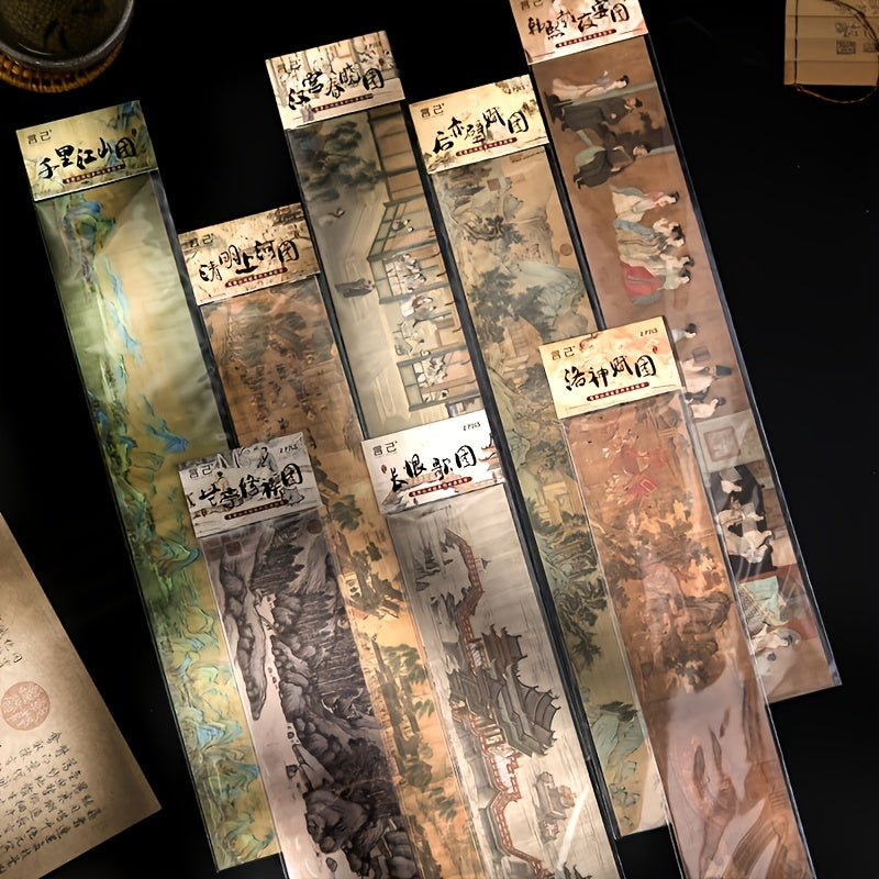16pcs National Style Famous Painting Long Tape Sticker