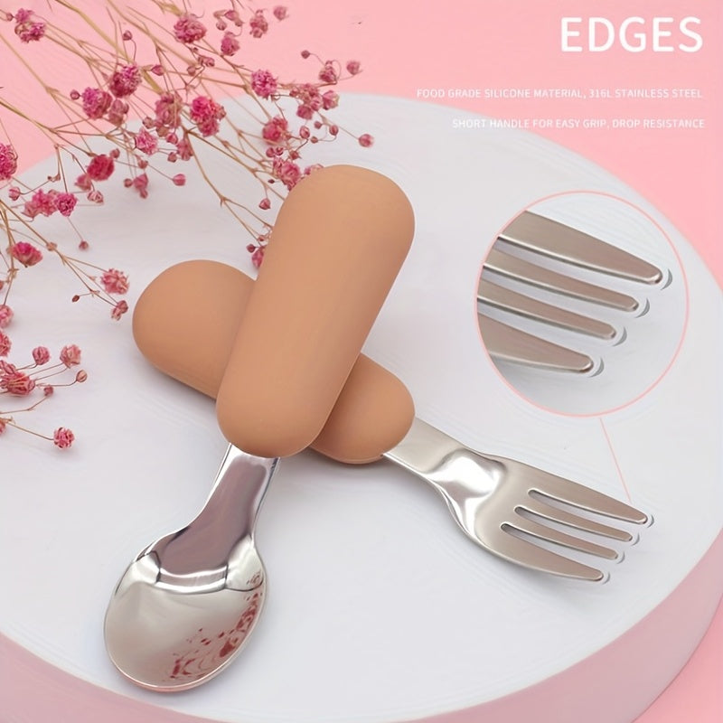 2pcs Stainless Steel Toddler Cutlery Baby Fork & Spoon Set