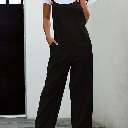 Solid Sleeveless Jumpsuit Long Length Wide Leg Women's Clothing