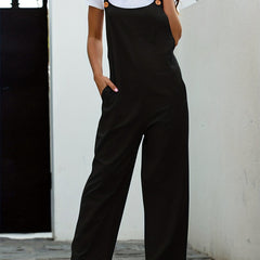 Solid Sleeveless Jumpsuit Long Length Wide Leg Women's Clothing