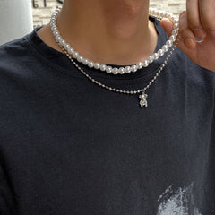 Men's Pearl Bear Pendant Necklace