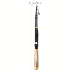 Compact Retractable Fishing Rod with Wooden Handle