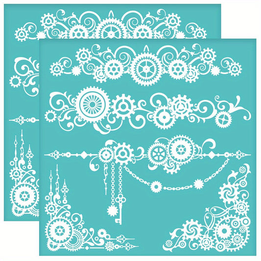 2pcs Self Adhesive Screen Printing Stencil Turquoise Gear Craft Supplies