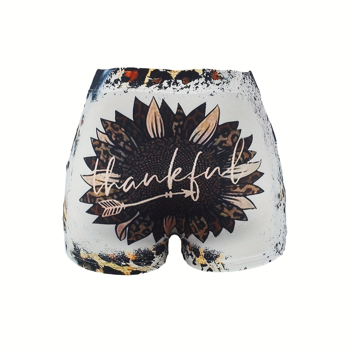 Letter & Sunflower Print Skinny Shorts For Women