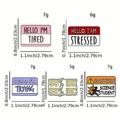5pcs Fun Dialogue Box Brooch Hello I'm Tired Letter Badge Funny Small Gift
