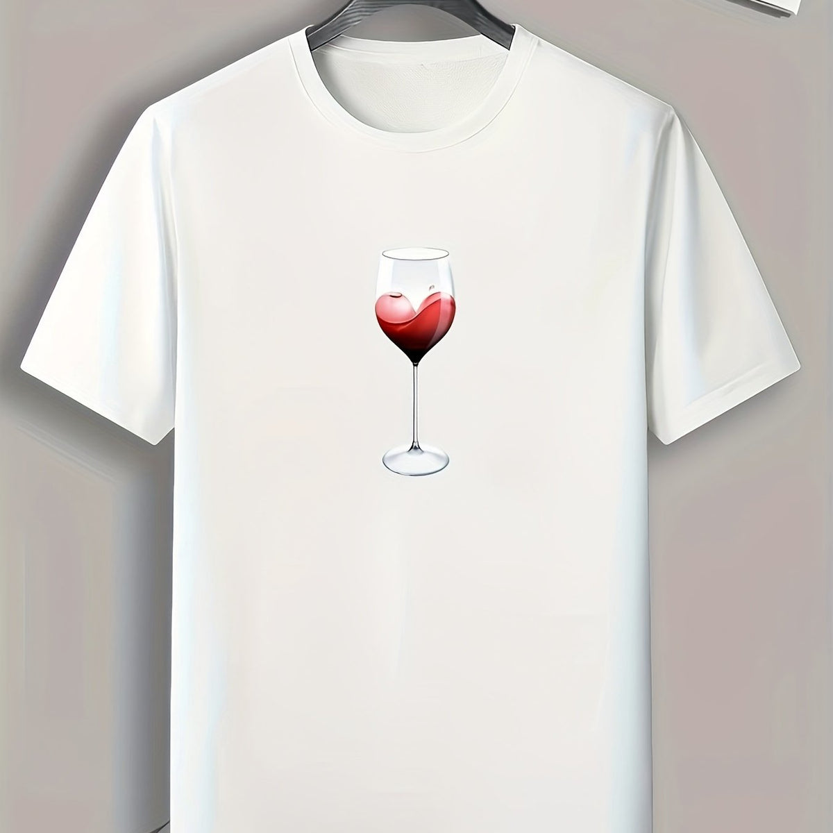 Heart Wine Print Men's Comfy T-shirt Summer Tee