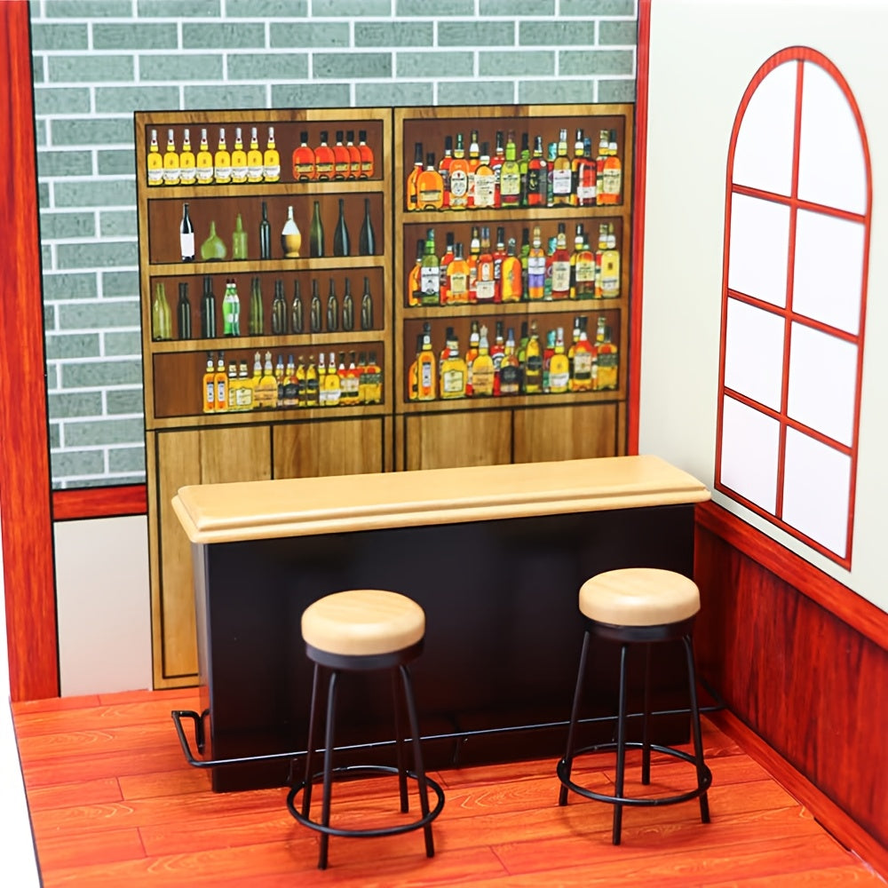 1:12 Dollhouse Mini Bar Set with 2 Chairs