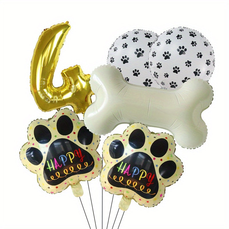 6pcs Dog Paw Bone Foil Balloons Party Supplies Let's Pawty Balloon