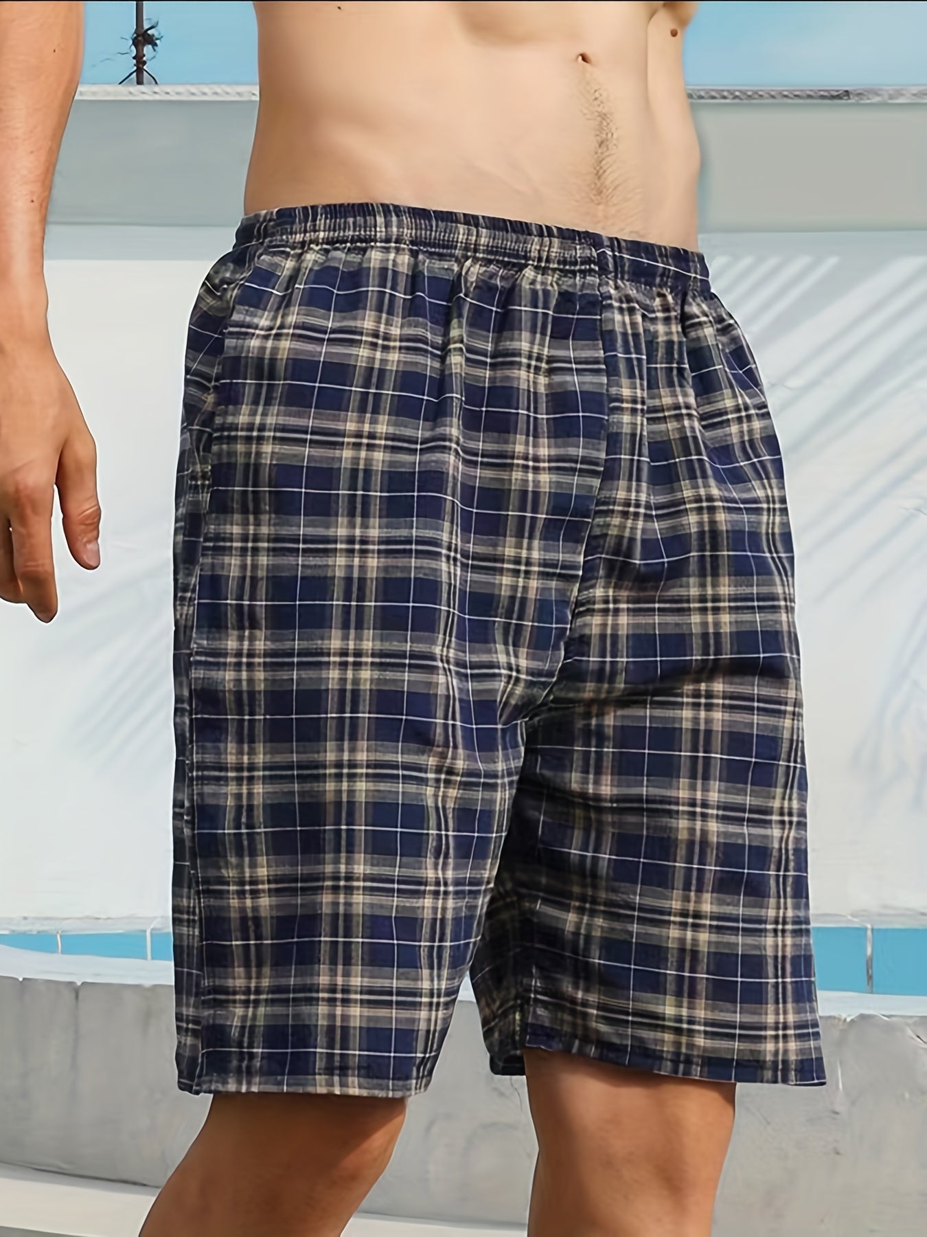 Men's Cotton Plaid Loose Fit Shorts for Summer