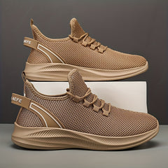 Men's Casual Lace Up Woven Sneakers Comfy Breathable Shock Absorption