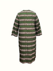 Geometric Print Tassel Trim V Neck Maxi Dress
