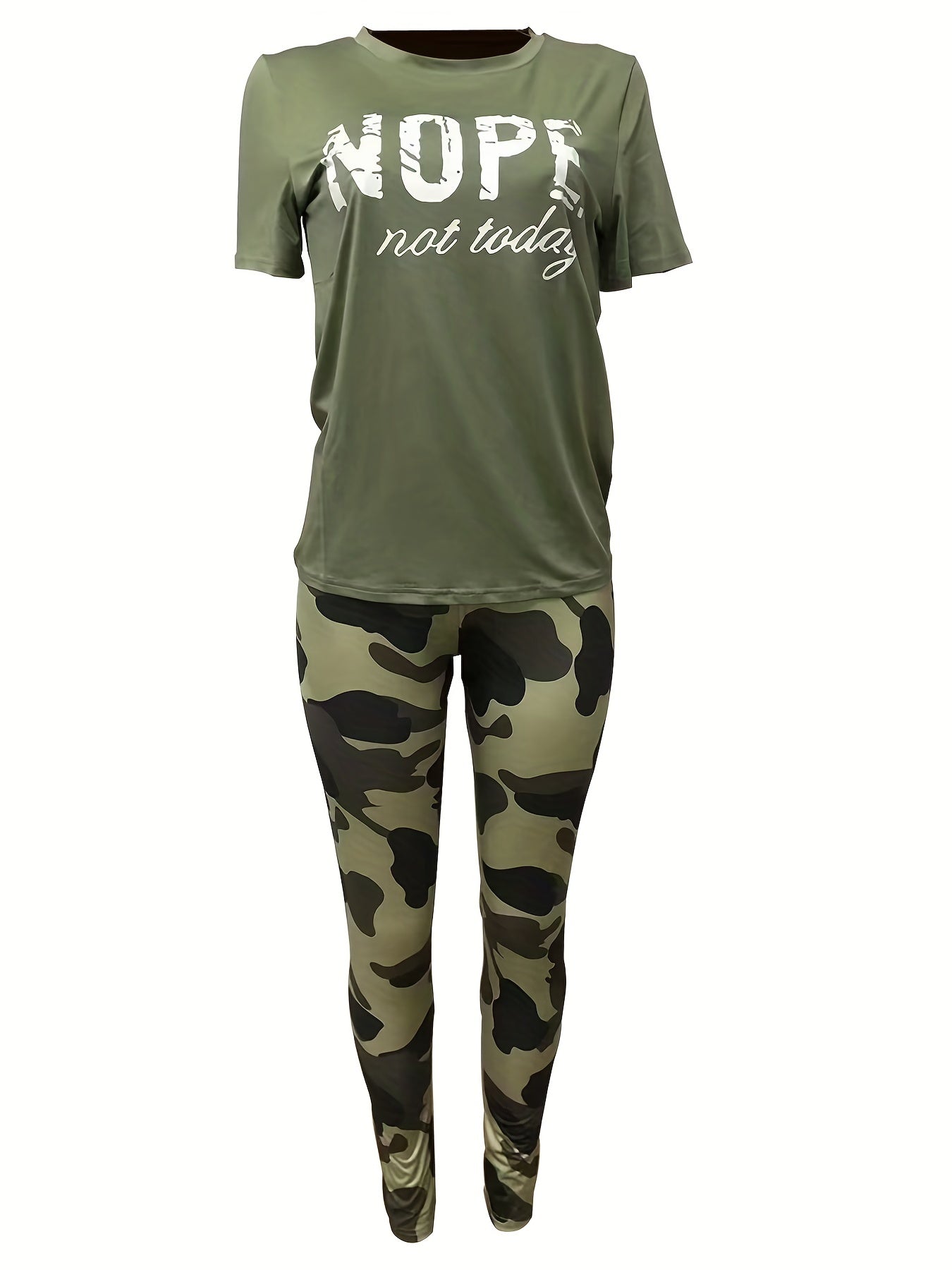 Letter Print Tee & Camo Pants Set for Spring & Summer