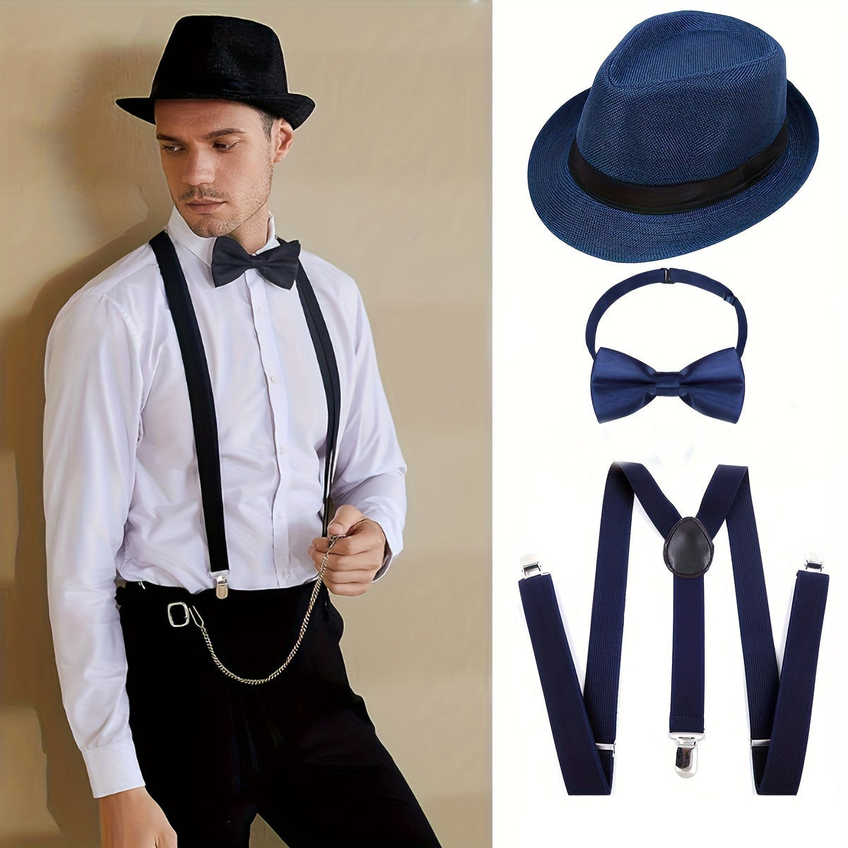 1920s Men's Dance Party Costume Set - Shirt, Pants, Bow Tie