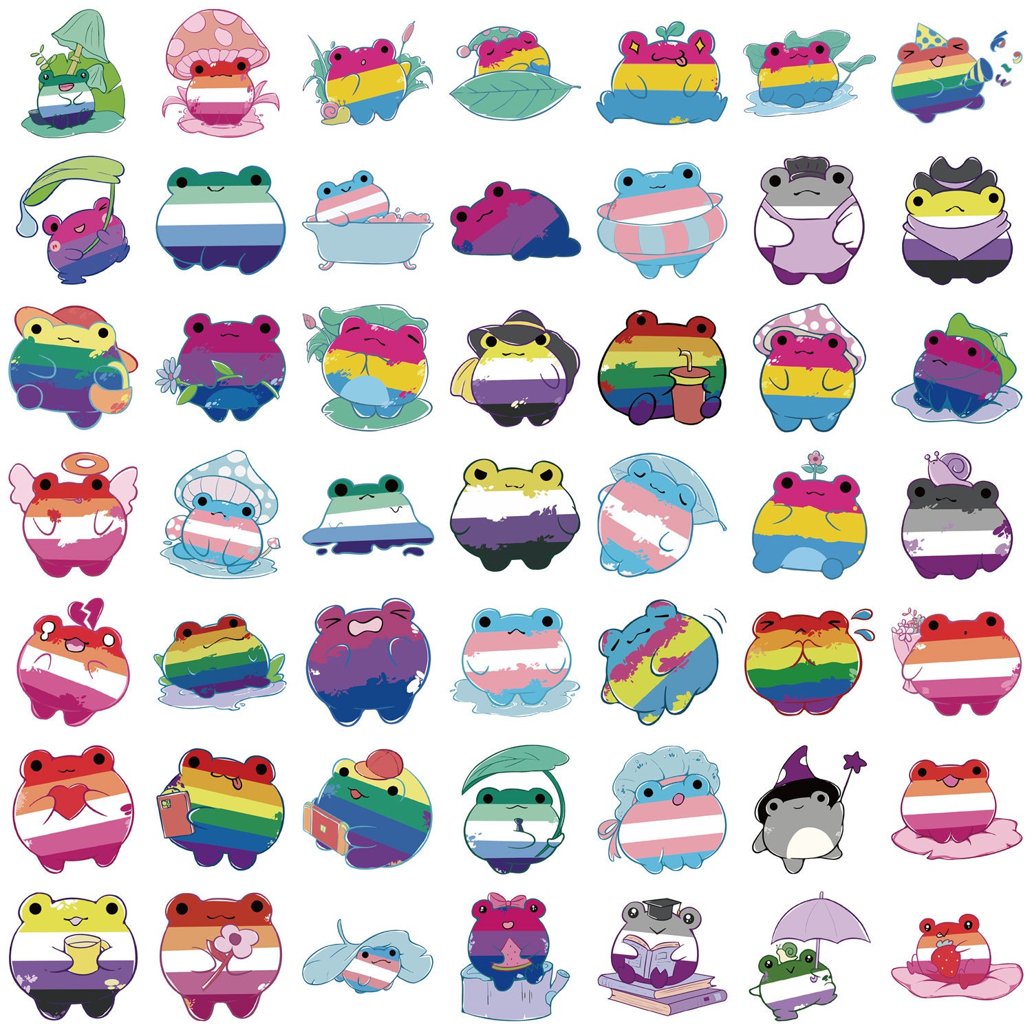 50pcs Frog Pride Cartoon Stickers Vibrant Vinyl Decals for DIY Projects