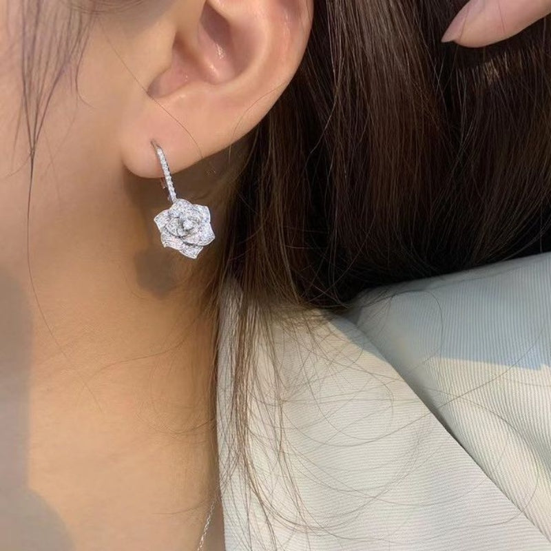 Zircon Flower Shape Hook Earrings for Women