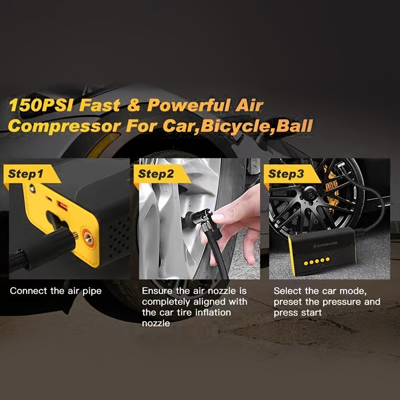 Portable Jump Starter & Air Compressor 1000A Peak 150PSI Tire Inflator