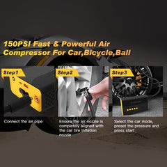 Portable Jump Starter & Air Compressor 1000A Peak 150PSI Tire Inflator