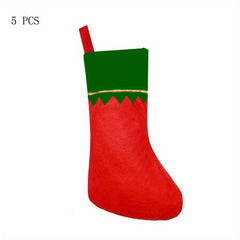 5pcs Lips & Golden Trim Christmas Socks Non-Woven Fabric Green & Gold Thread