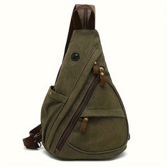 Canvas Sling Chest Bag Adjustable Strap Crossbody Pack Zipper Closure