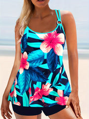  Boho Tankini Set Tropical Print Cami Top & Shorts Bathing Suit