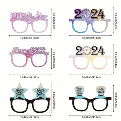 6pcs New Year Party Star Top Hat Golden Glasses Decor Supplies