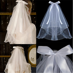 Pearl Bow 3D Butterfly Veil Set for Weddings & Parties