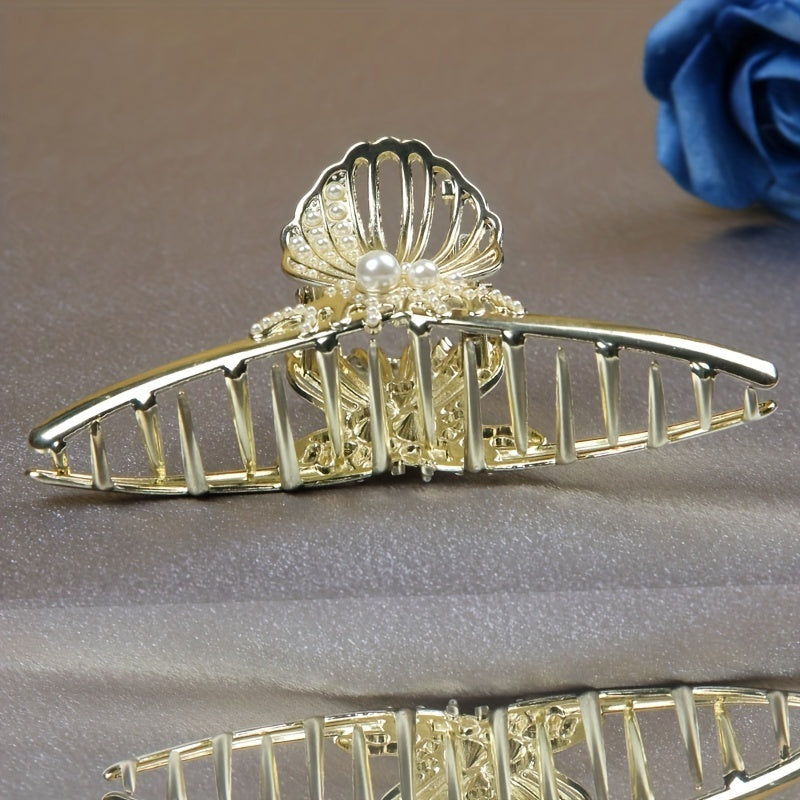 Metal Hair Claw with Faux Pearl Shark Claw Hair Accessories