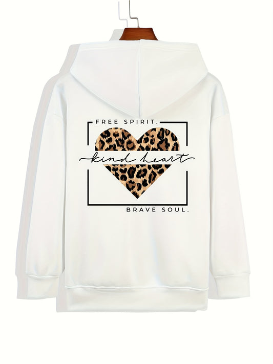 Kind Heart Print Zip Up Pocket Hoodie Sweatshirt