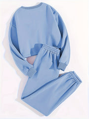  Solid Fleece Sweatshirt & Jogger Set