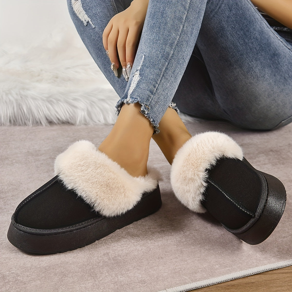 Women's Non Slip Snow Shoes Comfortable Fleece Warm Ankle Shoes