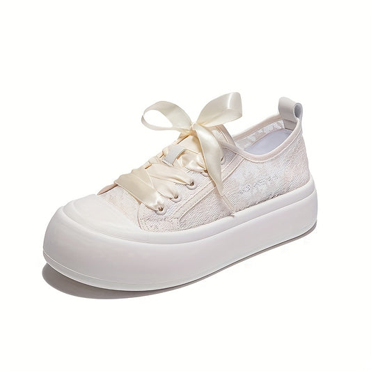 Women's Breathable Mesh Platform Sneakers Casual Lace Up Canvas Shoes