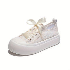 Women's Breathable Mesh Platform Sneakers Casual Lace Up Canvas Shoes