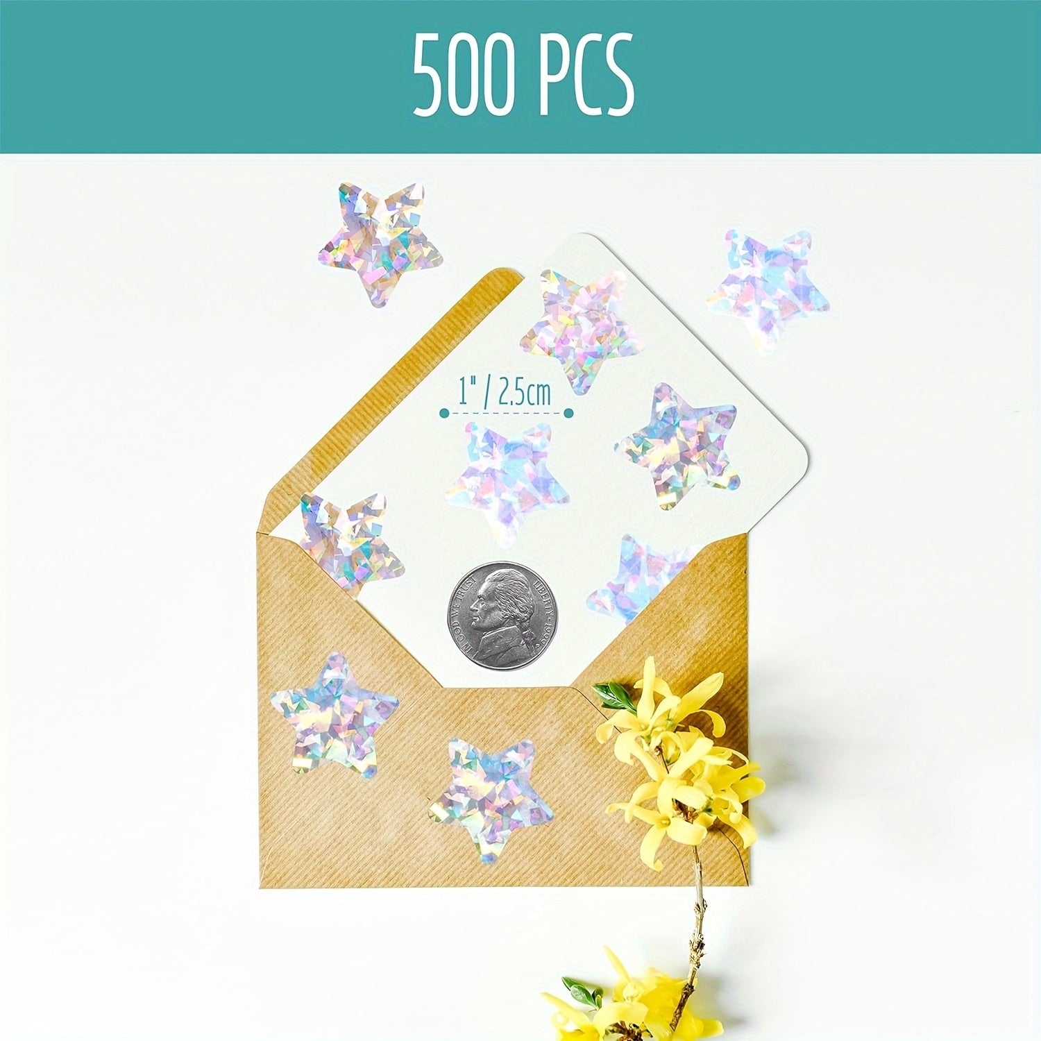 500 Holographic Star Stickers Self Adhesive Glitter Reward Labels