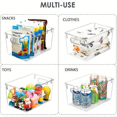 6pcs Set Storage Box Transparent Refrigerator Storage Bin With Handle