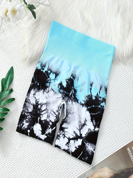 3pcs Tie Dye Sports Shorts Seamless Workout Fitness Yoga Shorts