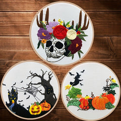 3D Embroidery Kit Halloween Pumpkin Skull & Hoop DIY Gift