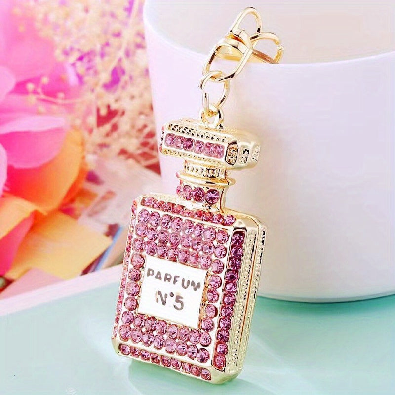 Ladies Rhinestone Perfume Bottle Key Chain Bag Pendant Key Ring