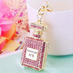 Ladies Rhinestone Perfume Bottle Key Chain Bag Pendant Key Ring