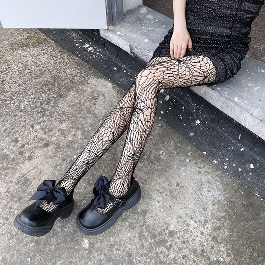 Spider Pattern Fishnet Tights High Waist Mesh Pantyhose Stockings