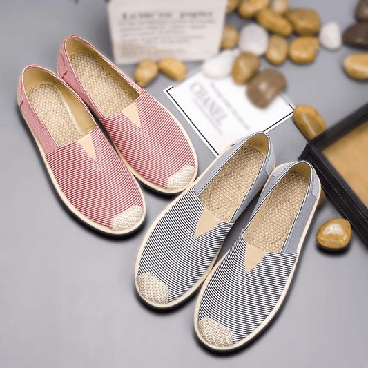 Women's Striped Canvas Slip-On Outdoor Shoes Lightweight Walking Shoes