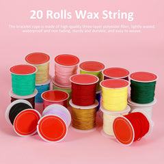 20 Rolls Wax String 0.8mm Bracelet Making 20 Colors Waterproof Anti Fade Cord