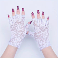 Women Short Floral Lace Fingerless Gloves for Wedding Bridal