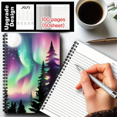 Aurora Borealis Spiral Notebook - 100 Pages - Northern Lights & Pine Trees