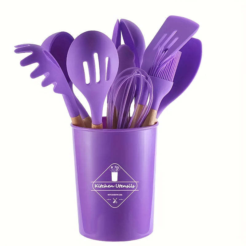12pcs Kitchen Utensils & Organizer Bucket Silicone Cooking Tools