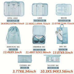 8Pcs Clothing Sorting Packaging Luggage Storage Bag Travel Toiletry Shoes Bag