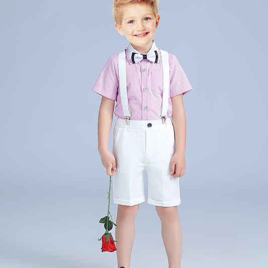 Boys Striped Shirt & Overalls Set with Bow Tie
